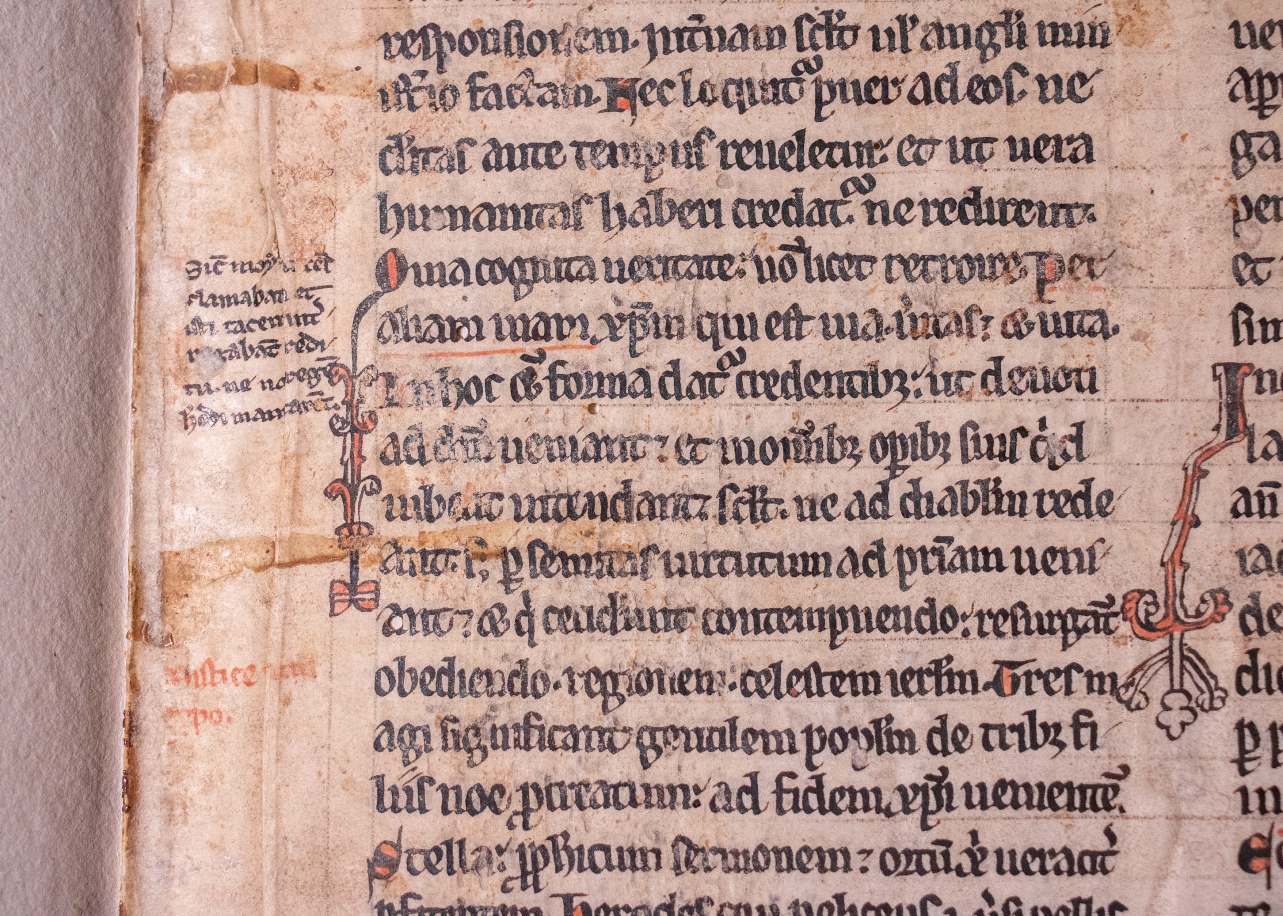 Leaf from a commentary on Matthew 2:11-18, England c.1200