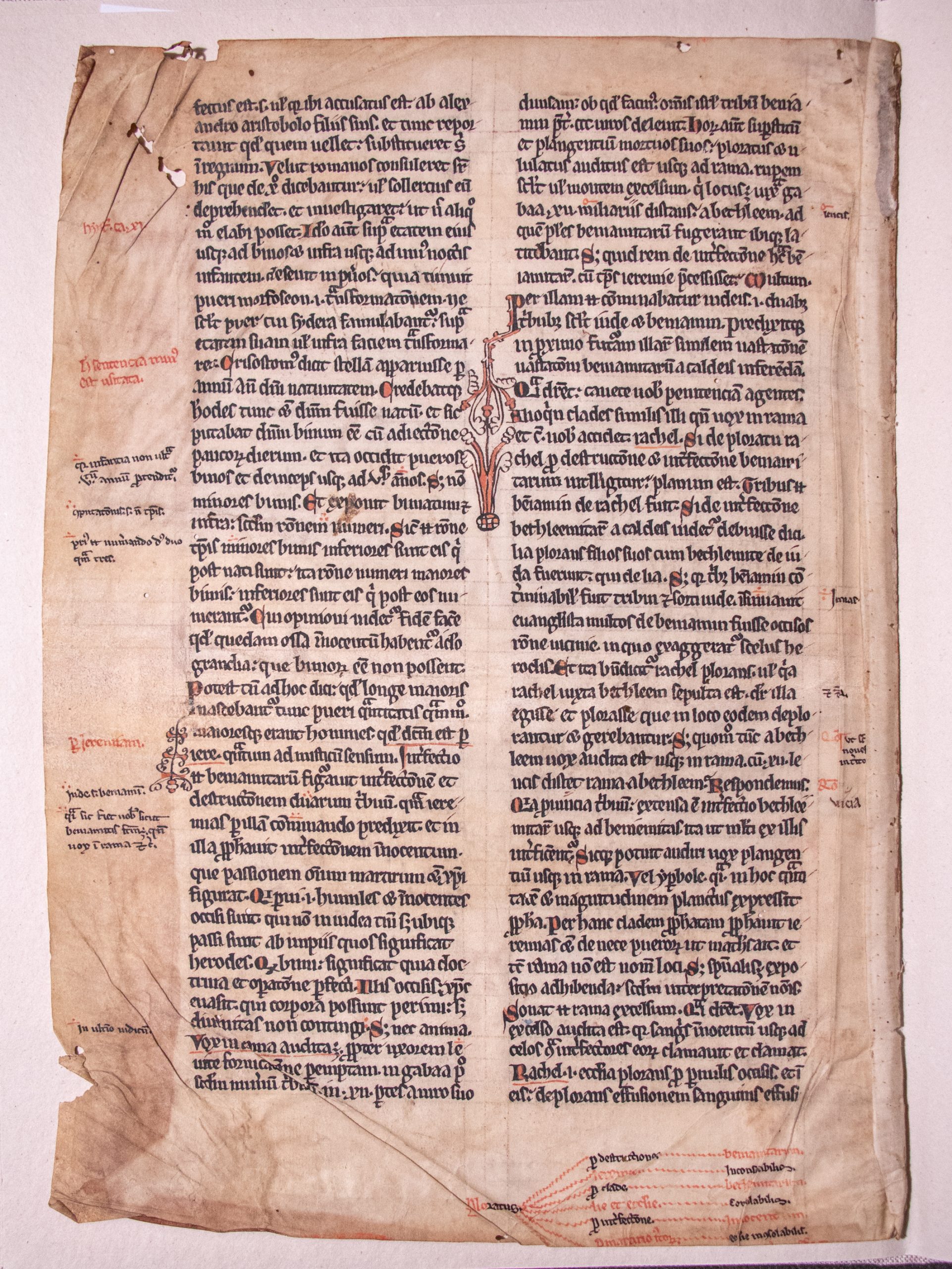 Leaf from a commentary on Matthew 2:11-18, England c.1200