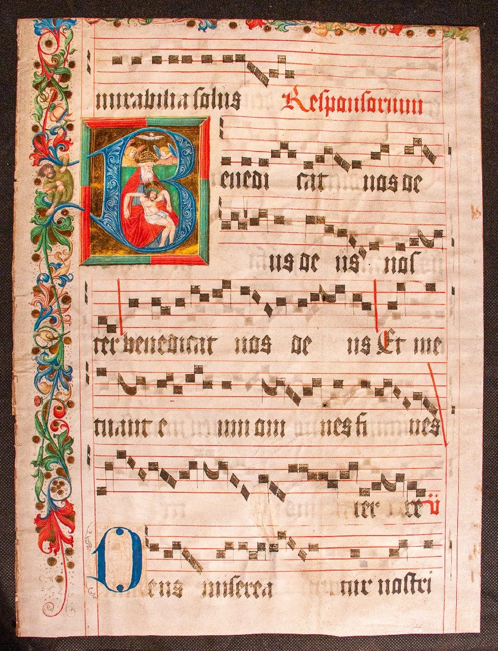 The Trinity, by Nikolaus Bertschi the Elder or his workshop, on a leaf from a large Antiphonary in Latin [Germany (Augsburg), 16th century (c.1520–30)]