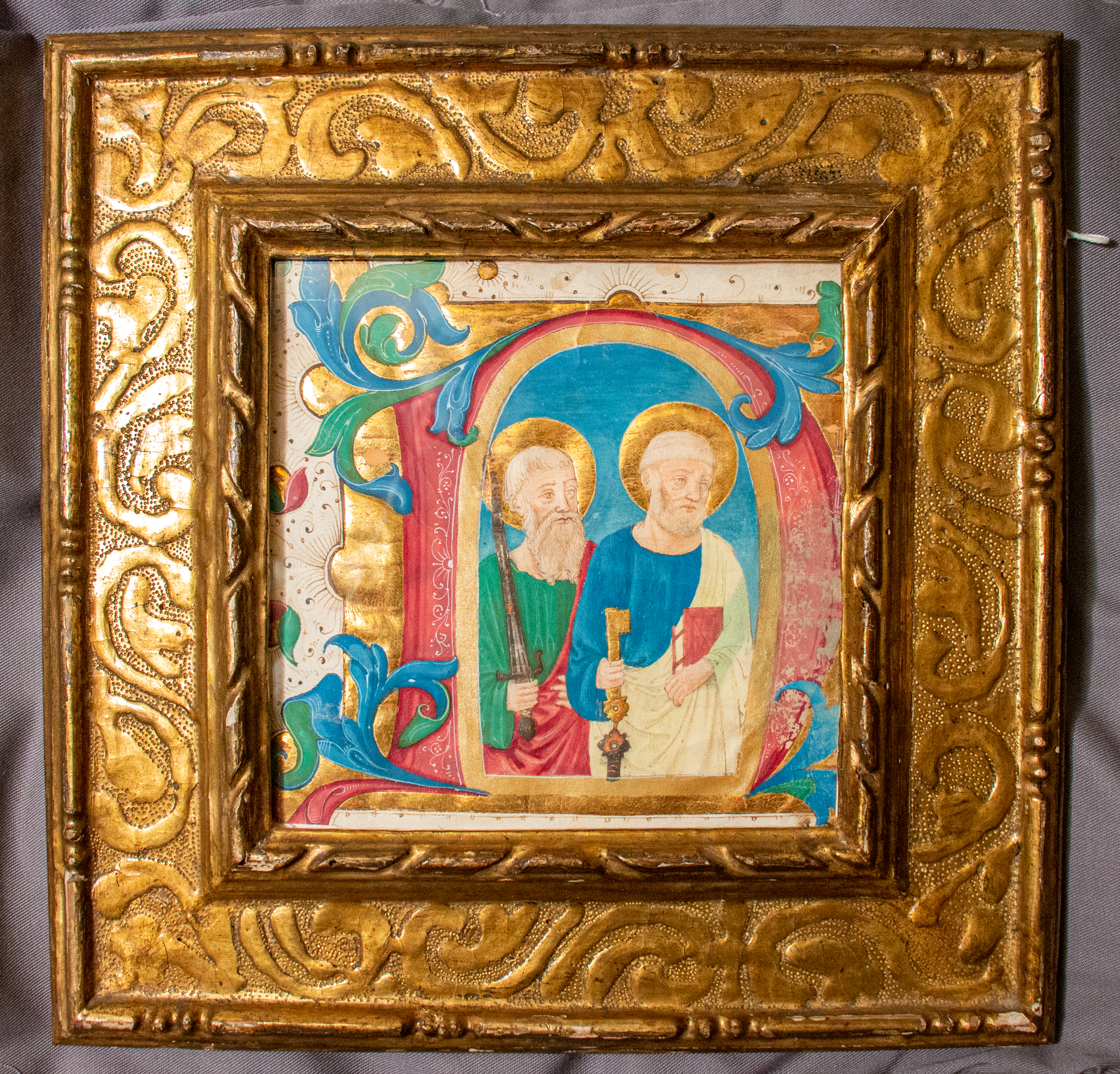 Saints Peter and Paul, in an illuminated historiated initial ‘N’, cut from a Gradual in Latin on parchment [Italy (Florence); 15th century (c.1470s)]