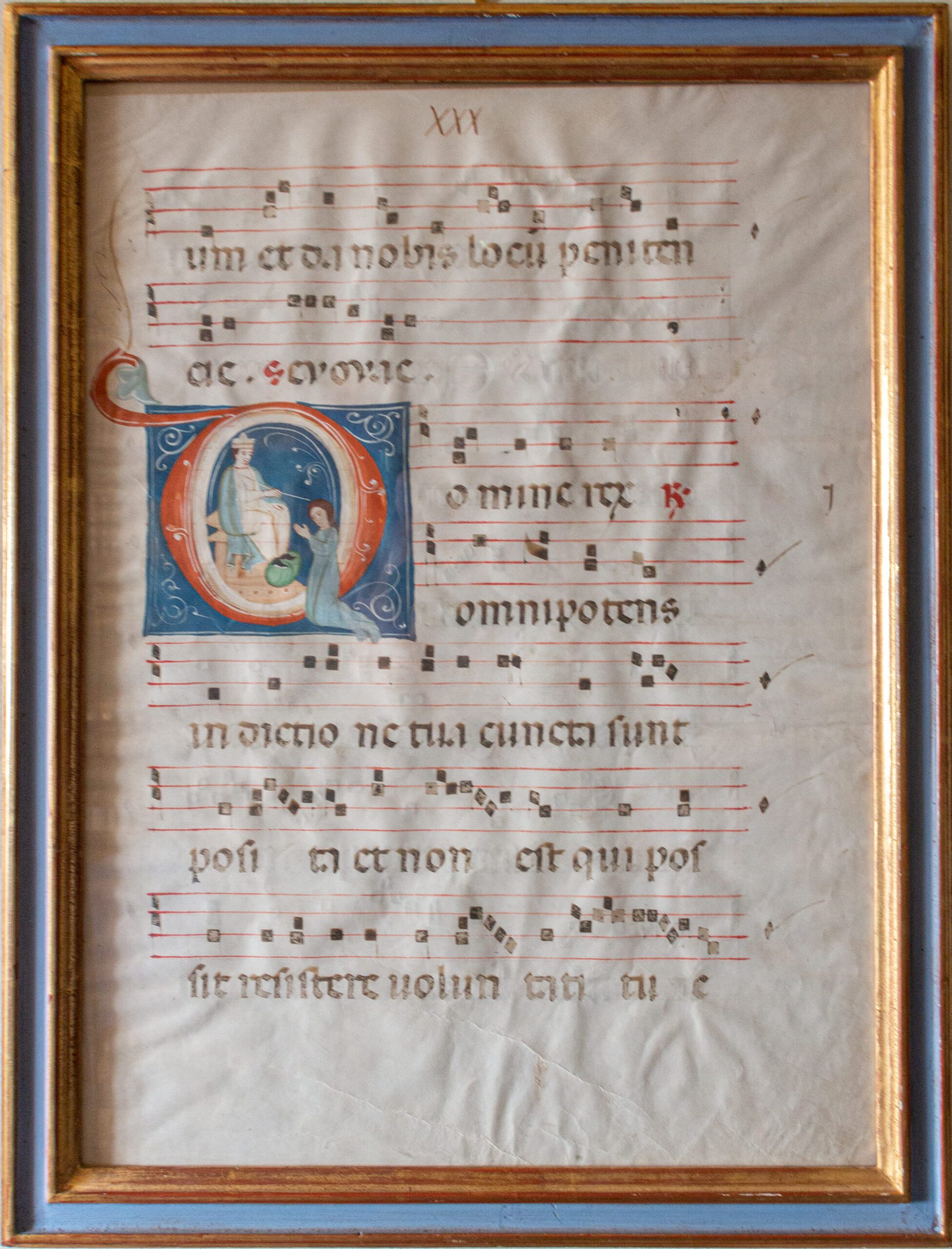 Illuminated antiphonal leaf c.1285 Queen Esther kneeling before King Ahasuerus