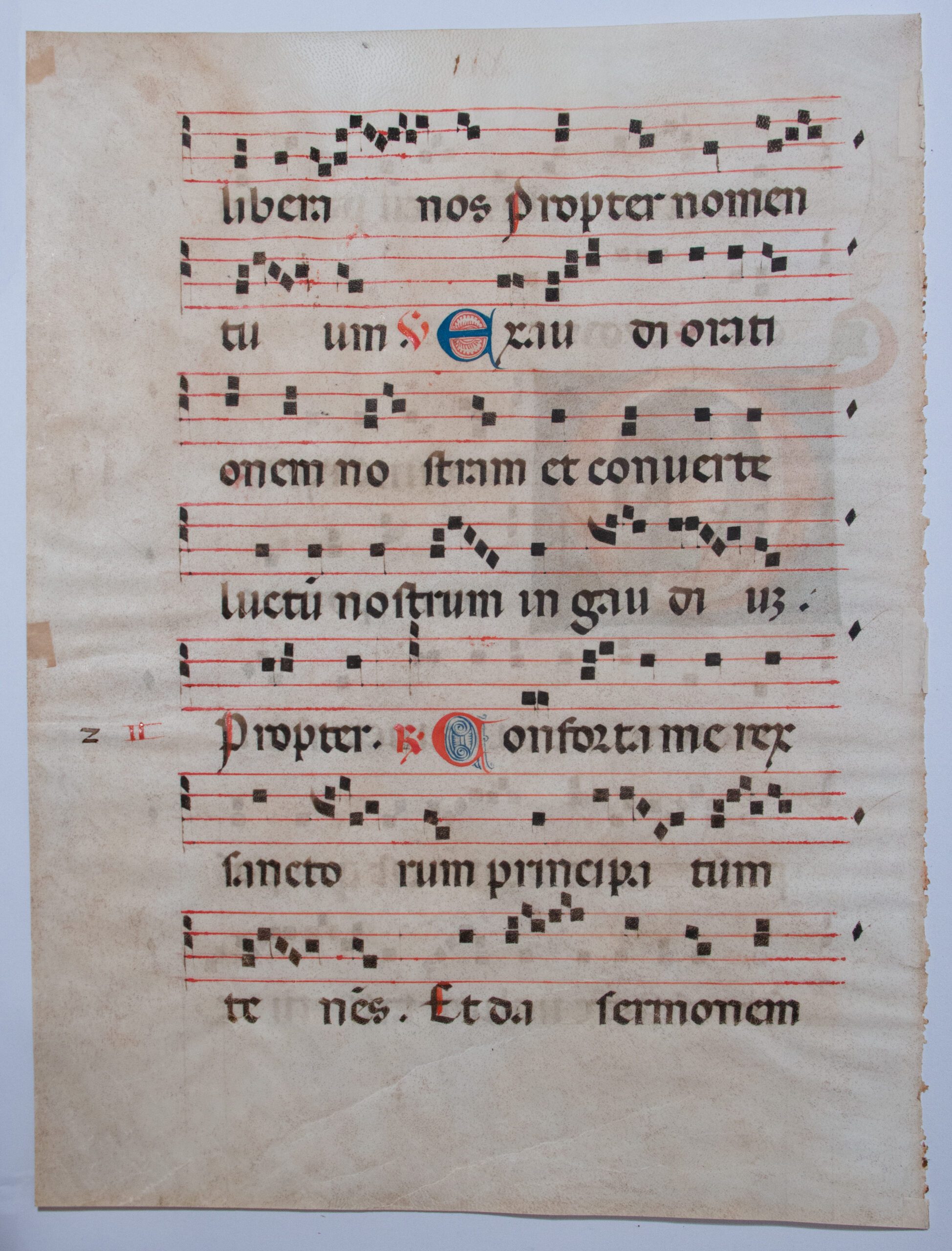 Illuminated antiphonal leaf c.1285 Queen Esther kneeling before King Ahasuerus