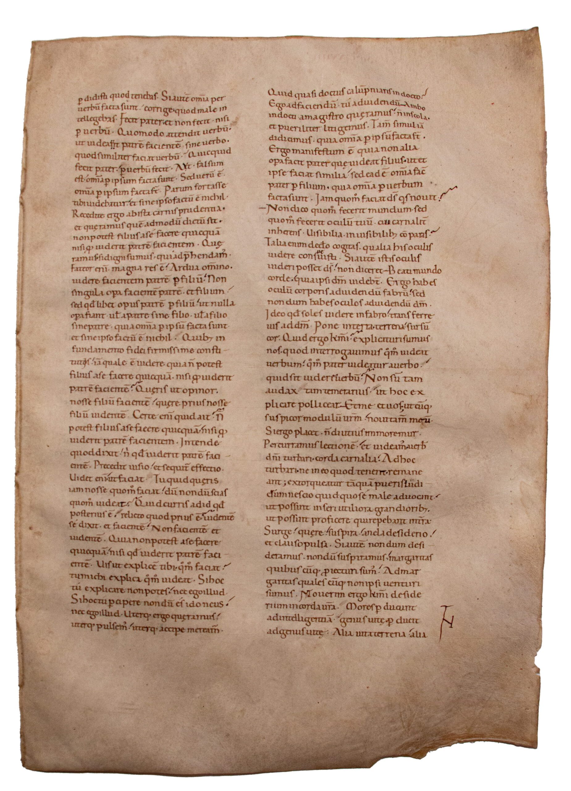 AUGUSTINE, St. Tractatus in Iohannem, Homilies. Leaf, parchment. Italy (probably Tuscany), mid-twelfth century.