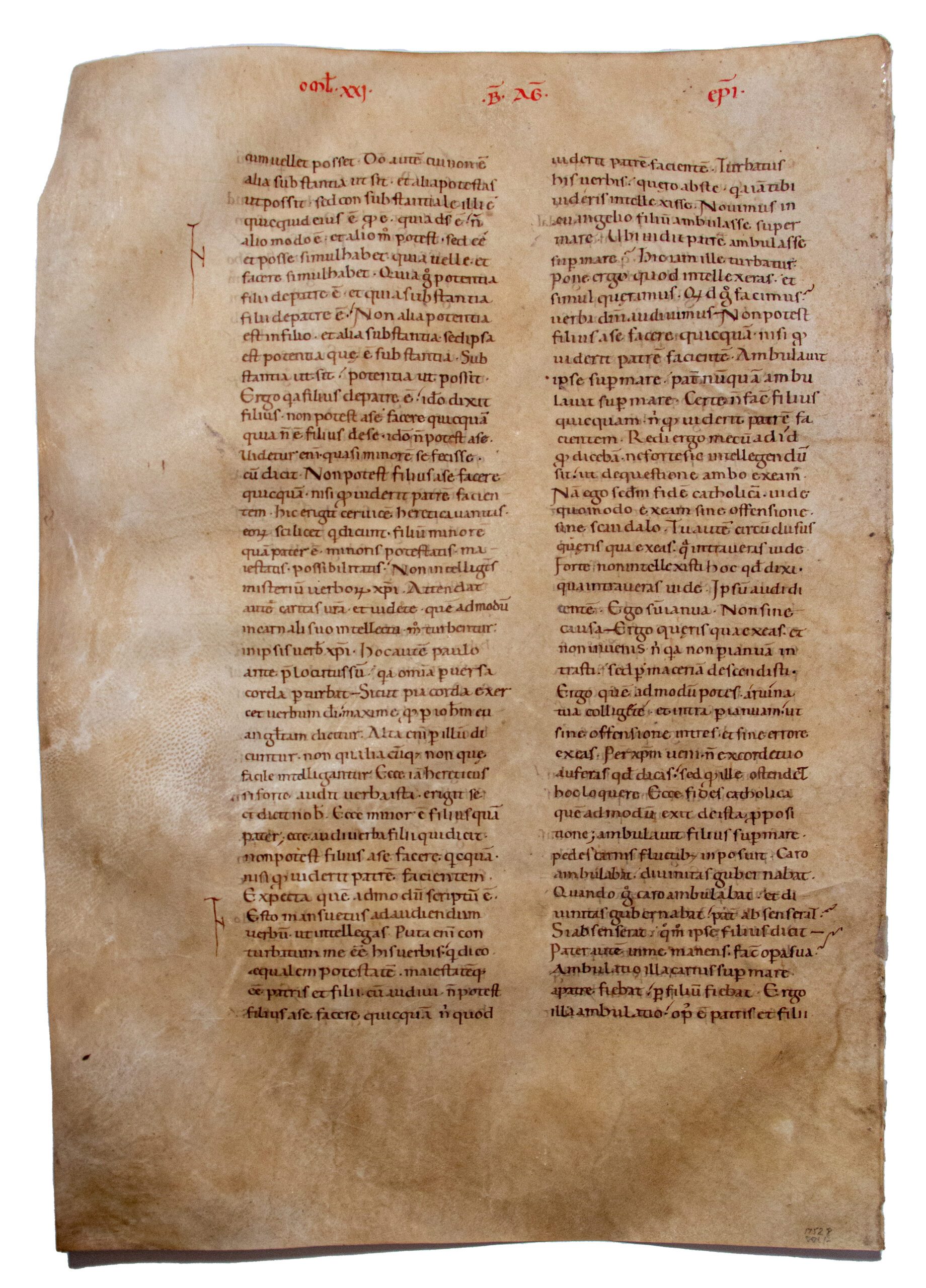 AUGUSTINE, St. Tractatus in Iohannem, Homilies. Leaf, parchment. Italy (probably Tuscany), mid-twelfth century.