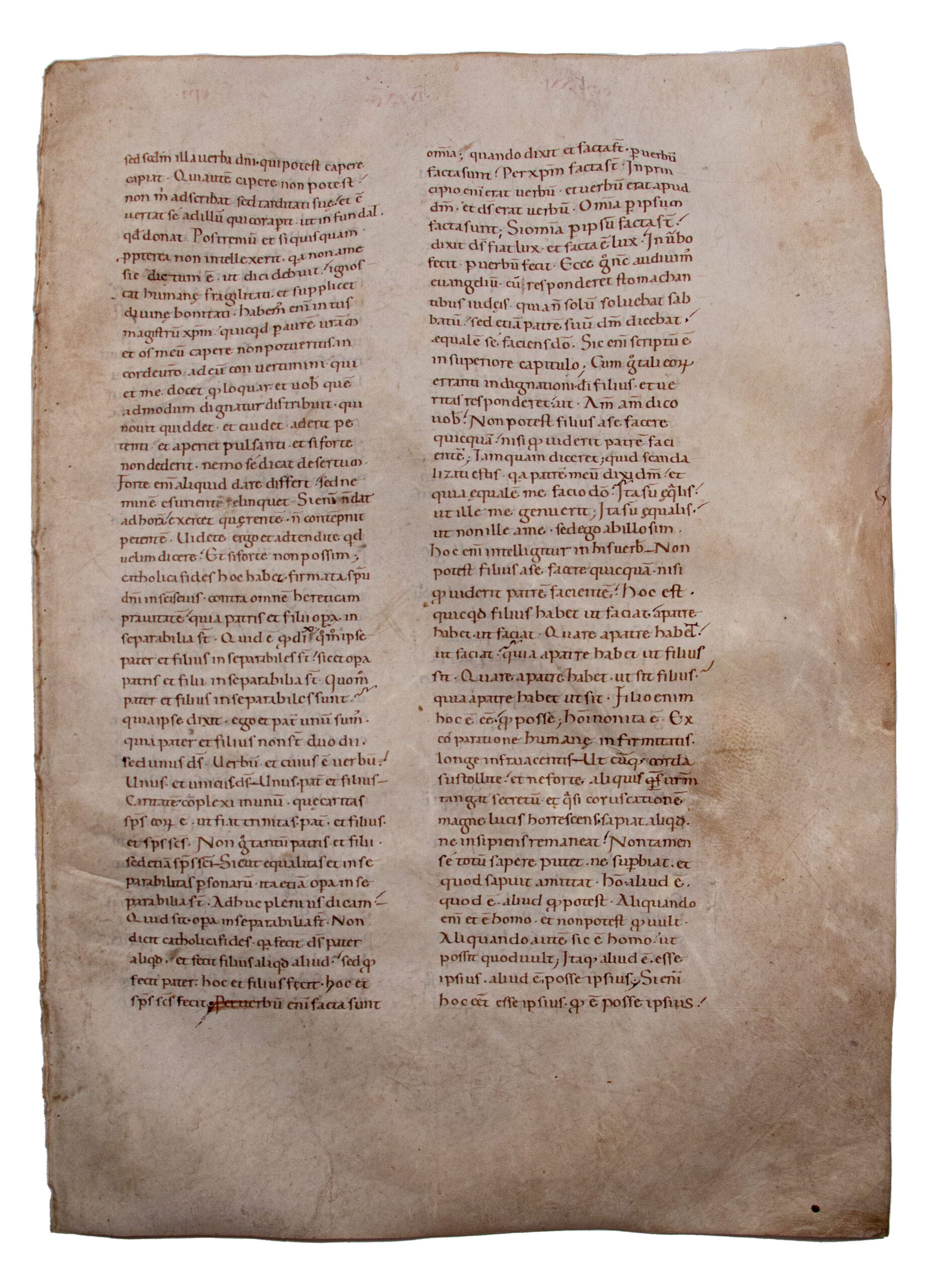 AUGUSTINE, St. Tractatus in Iohannem, Homilies. Leaf, parchment. Italy (probably Tuscany), mid-twelfth century.