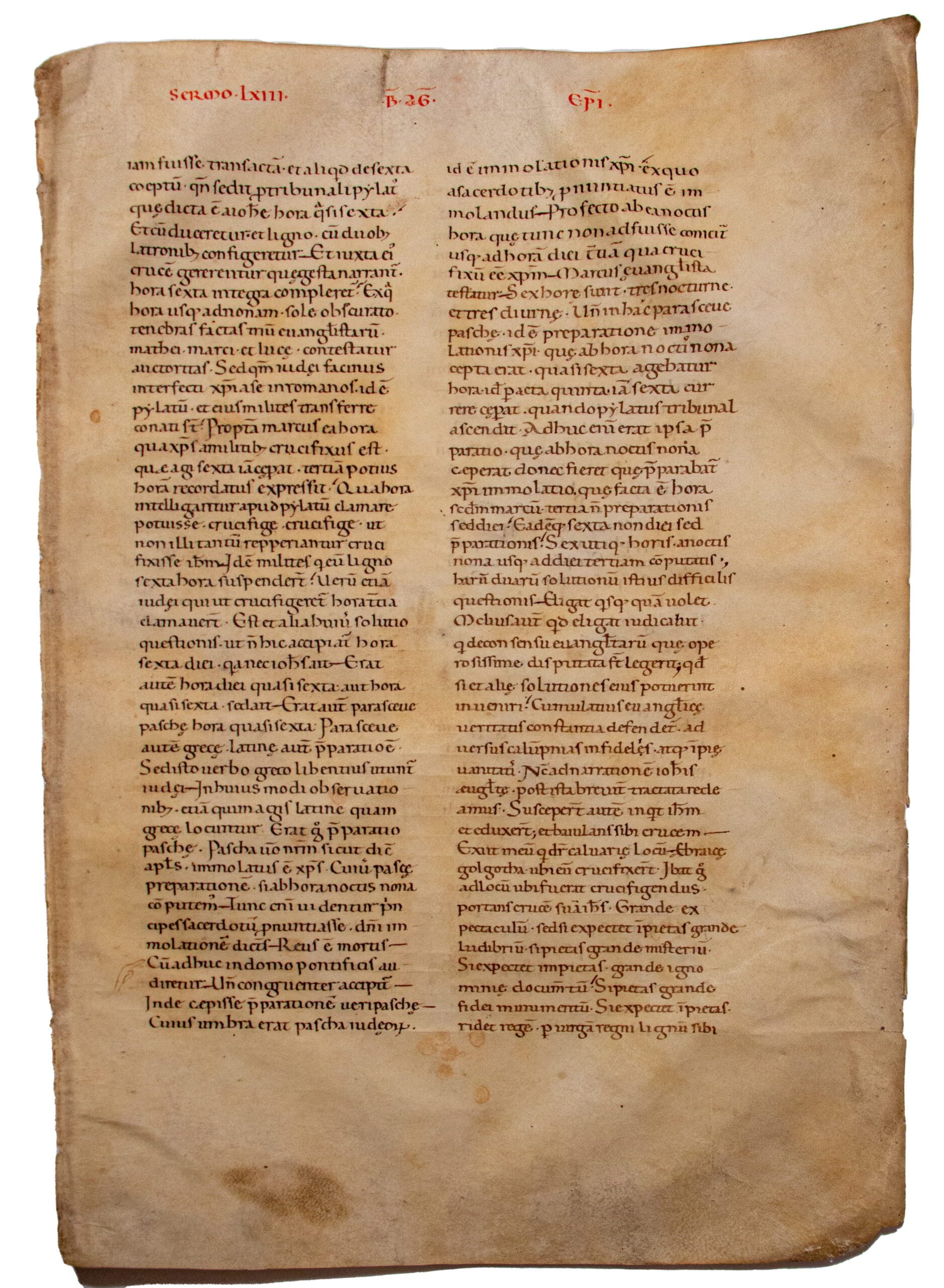 AUGUSTINE, St. Tractatus in Iohannem, Homilies. Leaf, parchment. Italy (probably Tuscany), mid-twelfth century.