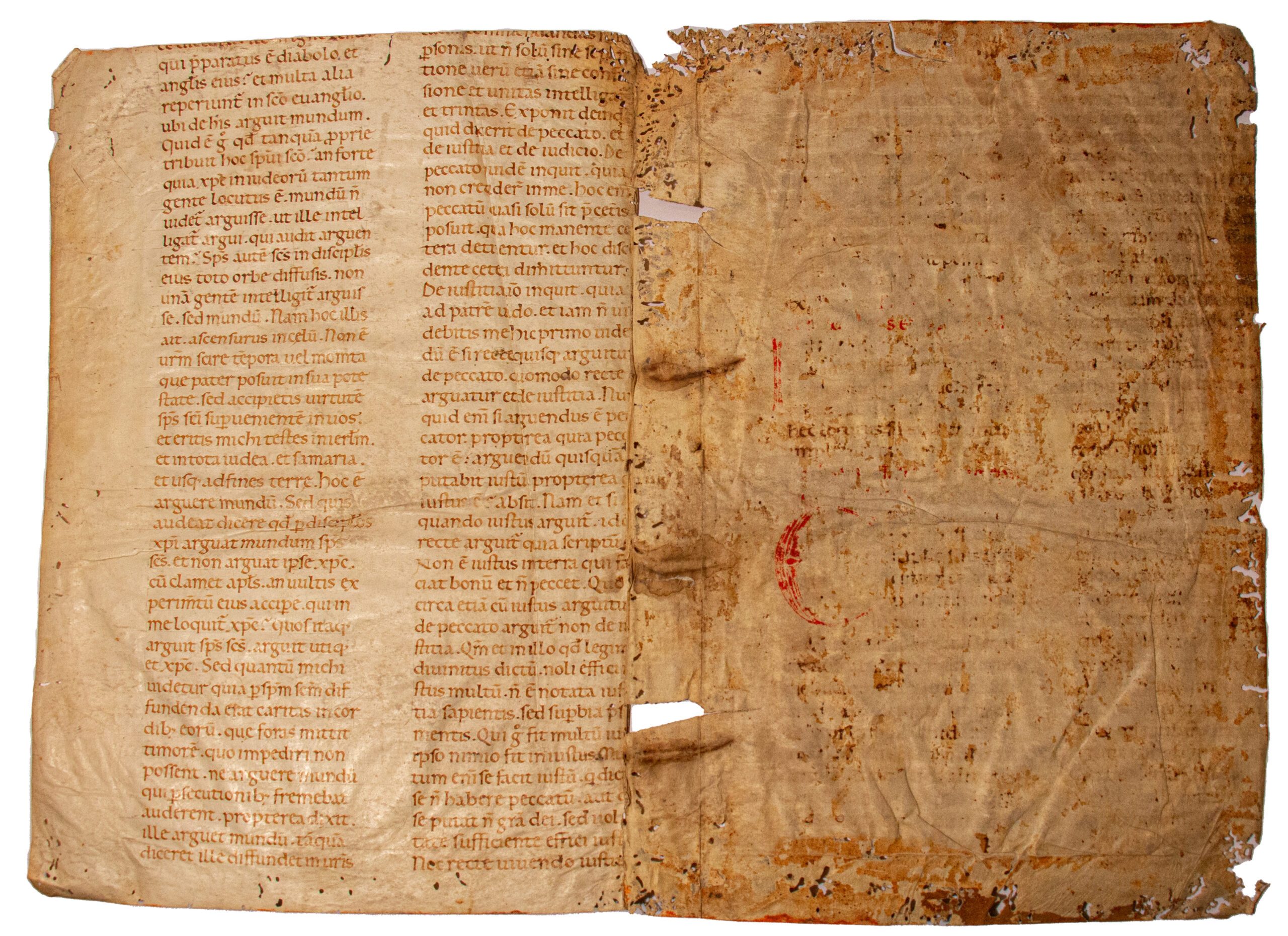 St Augustine on John 17, the High Priestly Prayer on a huge bifolium C12th, Italy
