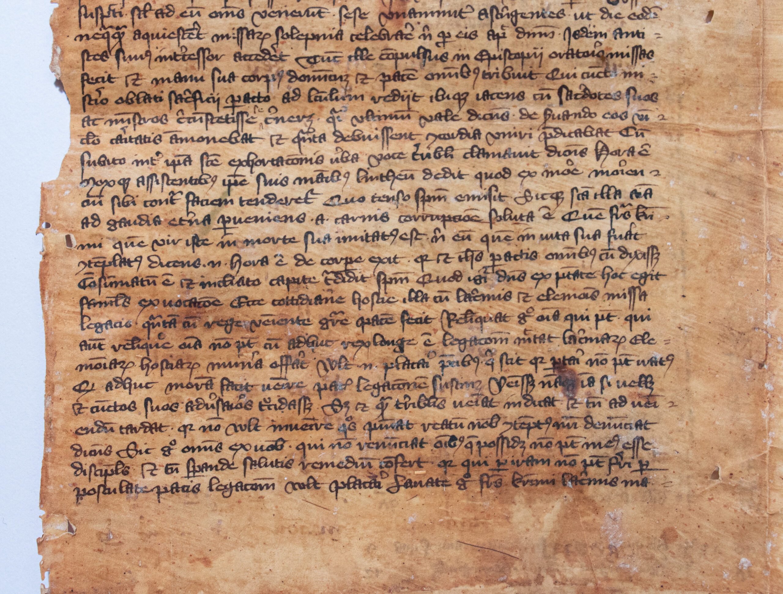 Gregory the Great, Homilies on the Gospels, single leaf on parchment. Probably northern France, Low Countries or perhaps England, C14.