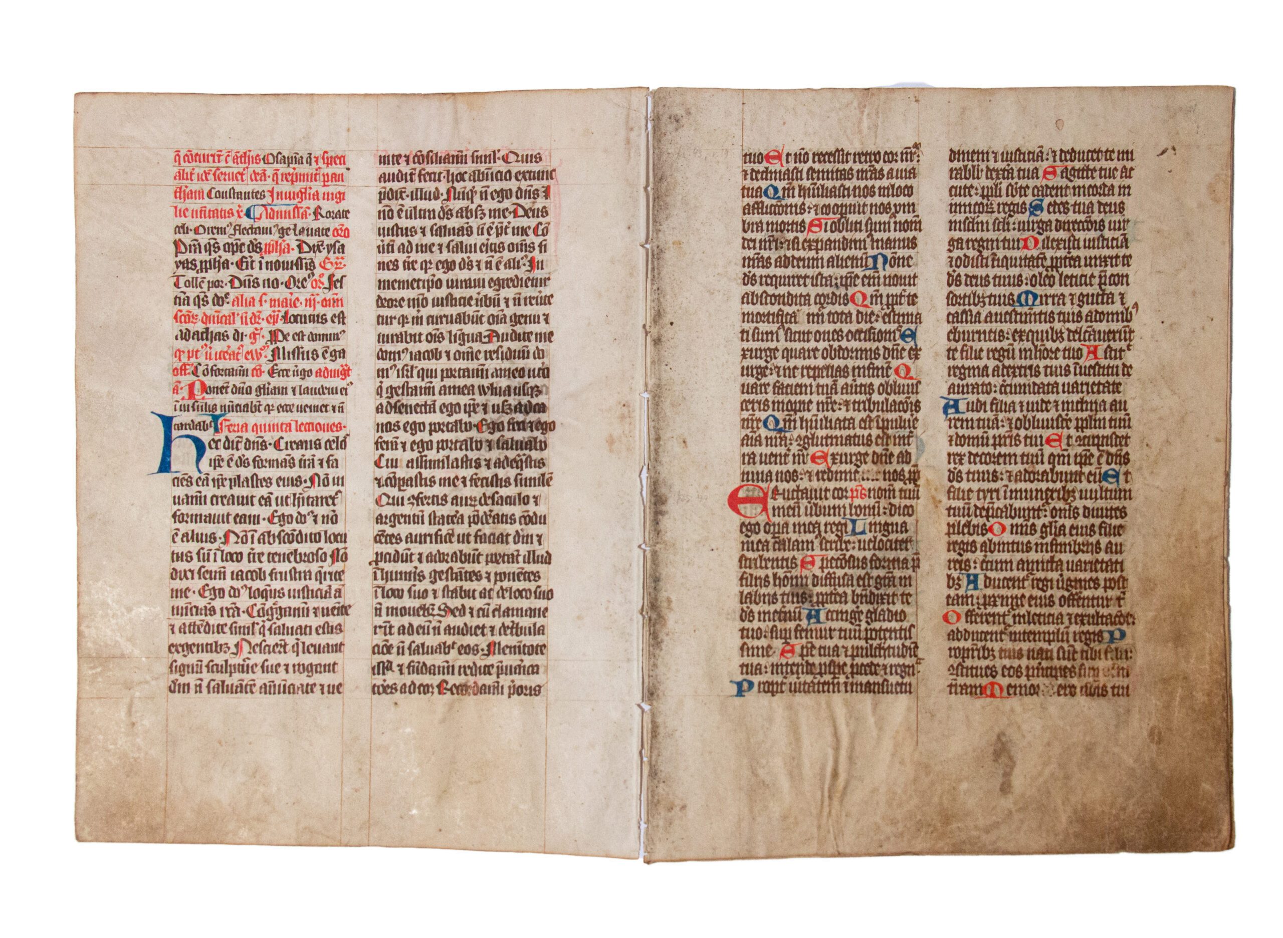 Leaves from a portable Missal with a reading by Bede (his homily for the Feast of the Annunciation of the Virgin) in Latin, manuscripts on parchment. [England or low countries 14th century].