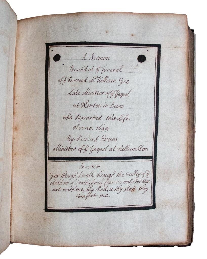 Unpublished manuscript sermons of an Ejected Puritan minister, 1700