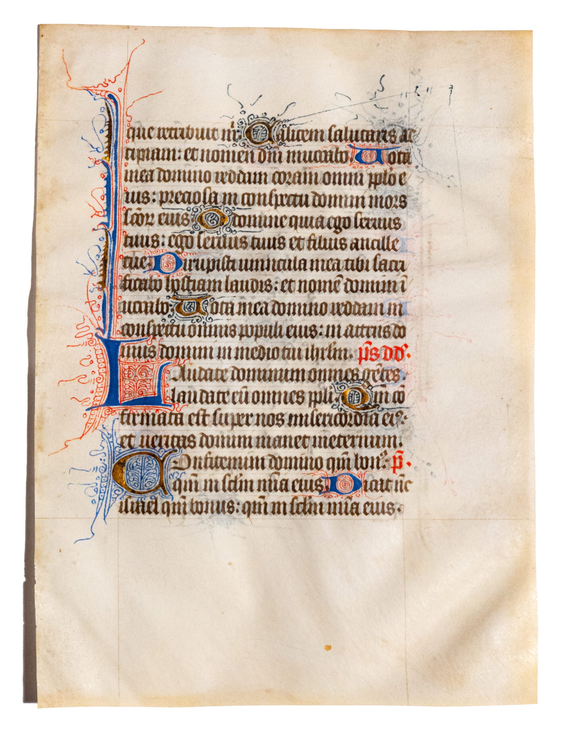 Finely produced illuminated leaf from a French Psalter, c.1480