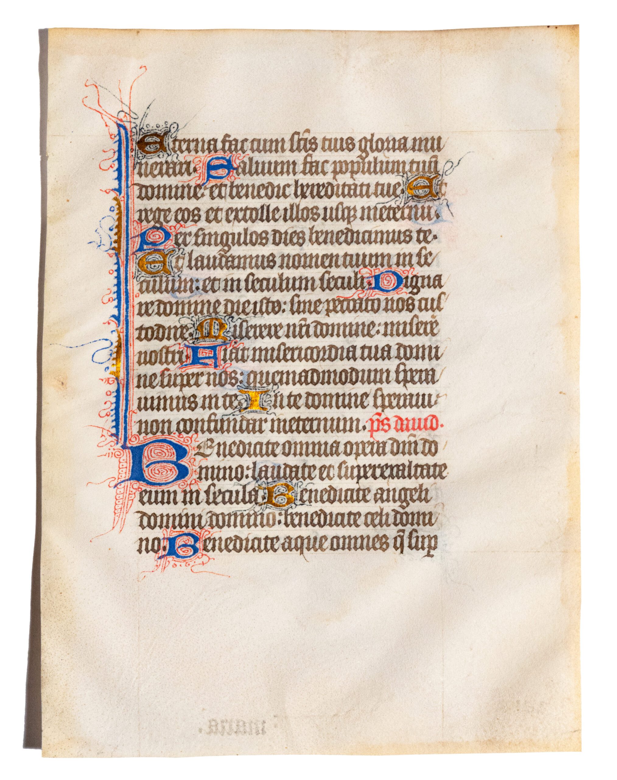 Finely produced illuminated leaf from a French Psalter c.1480