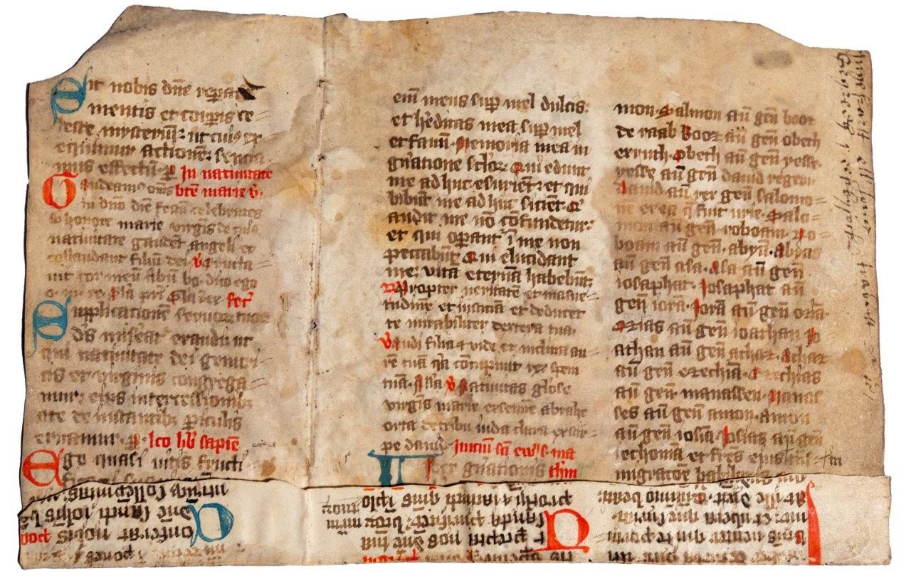 Partial bifolium C15th from Breviary, Germany, with later annotations.