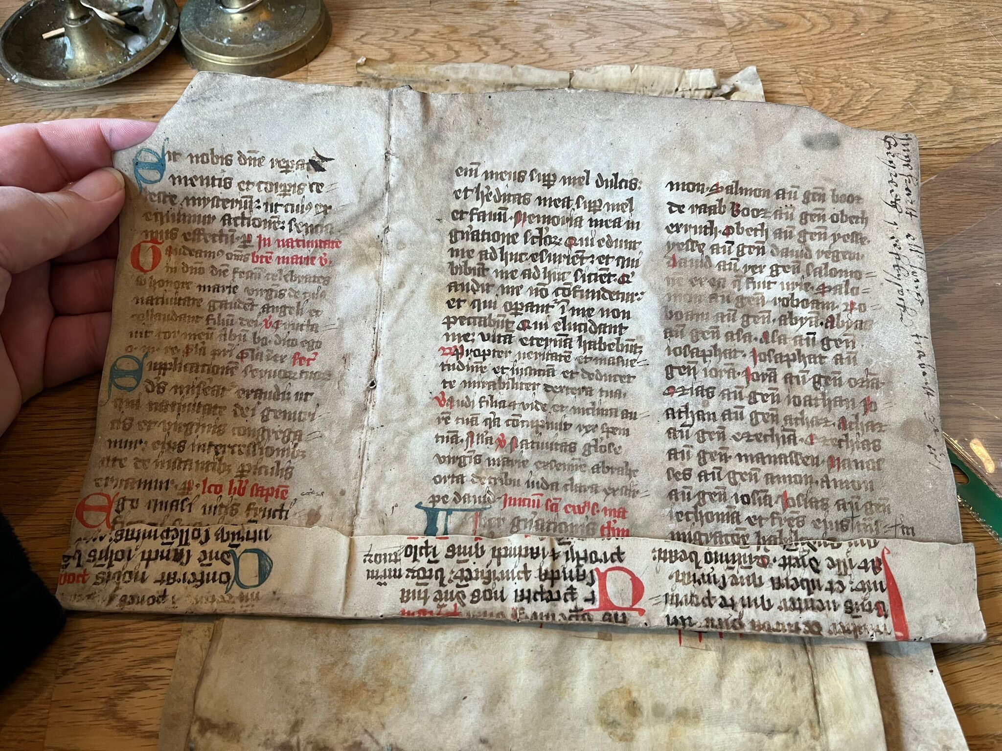 Partial bifolium C15th from Breviary, Germany, with later annotations.