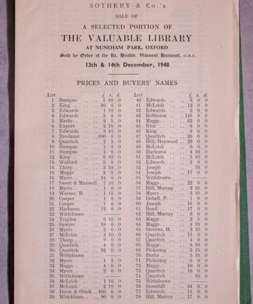 Catalogue of a Selected Portion of the Valuable Library at Nuneham Park, Oxford. Sold by Order of the Rt. Hon. Viscount Harcourt.