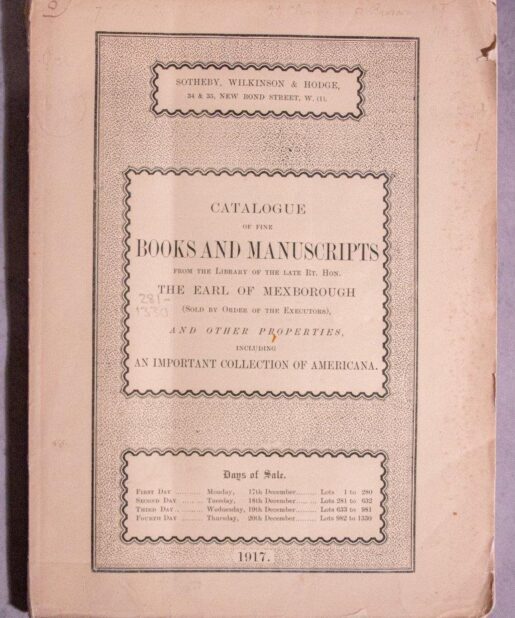 Catalogue of the Books and Manuscripts from the Library of the Late Rt. Hon. The Earl of Mexborough .including an Important Collection of Americana.