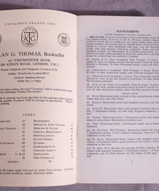 A set of 9 bookseller catalogues from Alan G. Thomas from the early 1970s