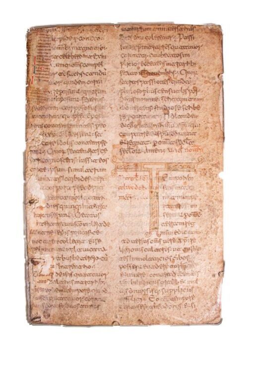 Beneventan Writing Leaf from a very large copy of the Acta Sanctorum, with a monumental ...