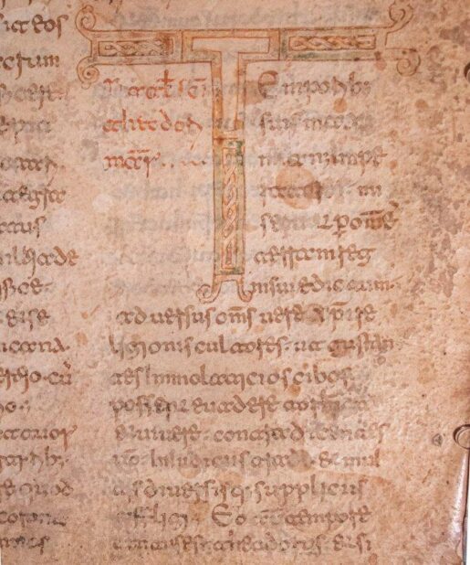 Beneventan Writing Leaf from a very large copy of the Acta Sanctorum, with a monumental ...