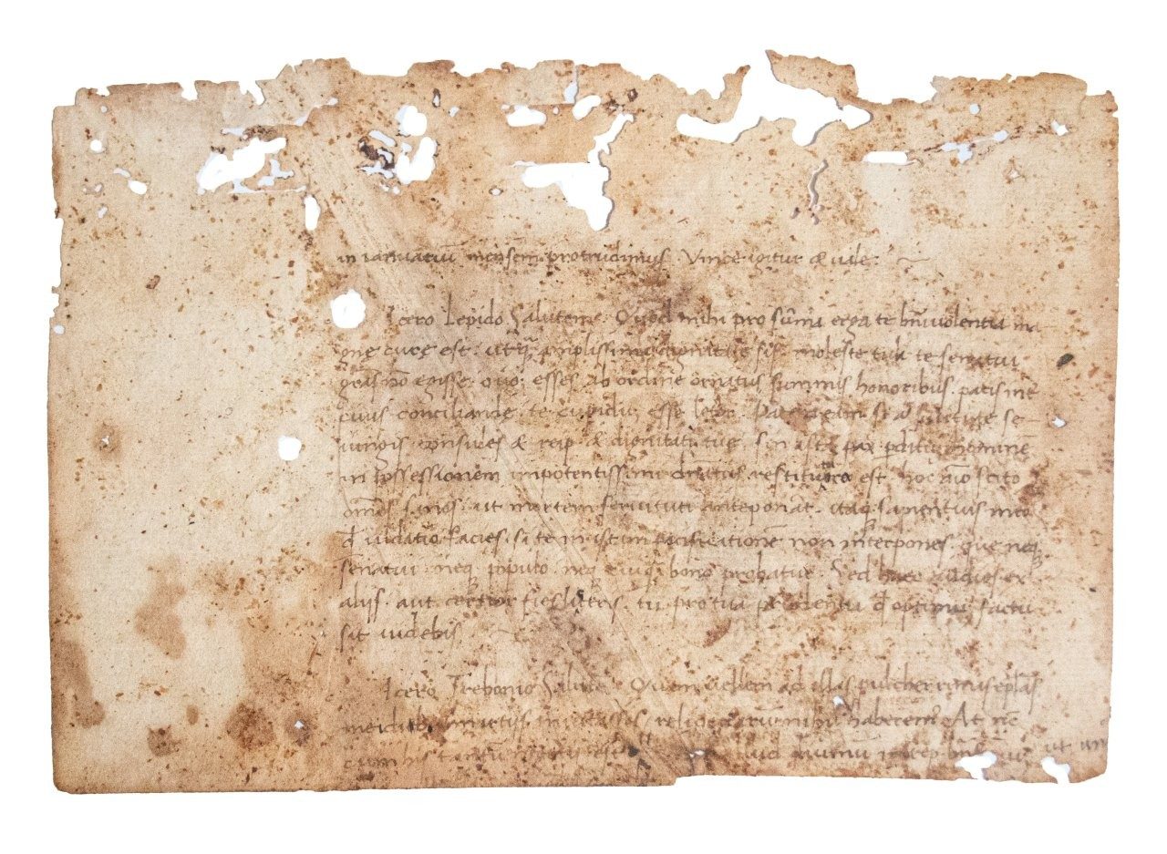 Cicero, Epistulae ad Familiares (letters to friends), 12 fragments of leaves from a manuscript on paper. Southern France or northern Italy, C15th