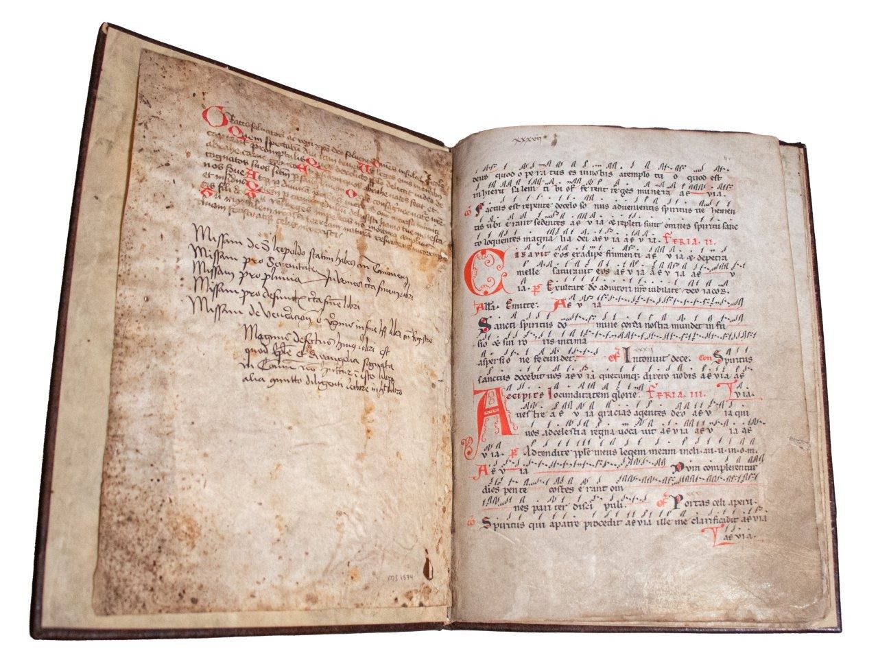 C12th Missal with coloured initial and annotation on the Anniversary of the Martyrdom of Tomas Beckett. Before 1173