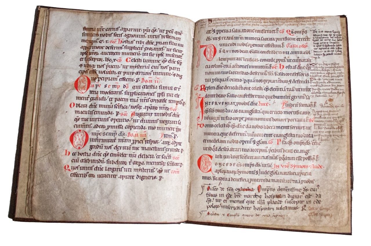 C12th Missal with coloured initial and annotation on the Anniversary of the Martyrdom of Tomas Beckett. Before 1173