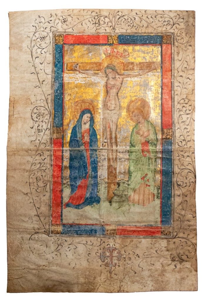 An unusually large illumination from a Missal c.1430, Austria of the Crucifixion