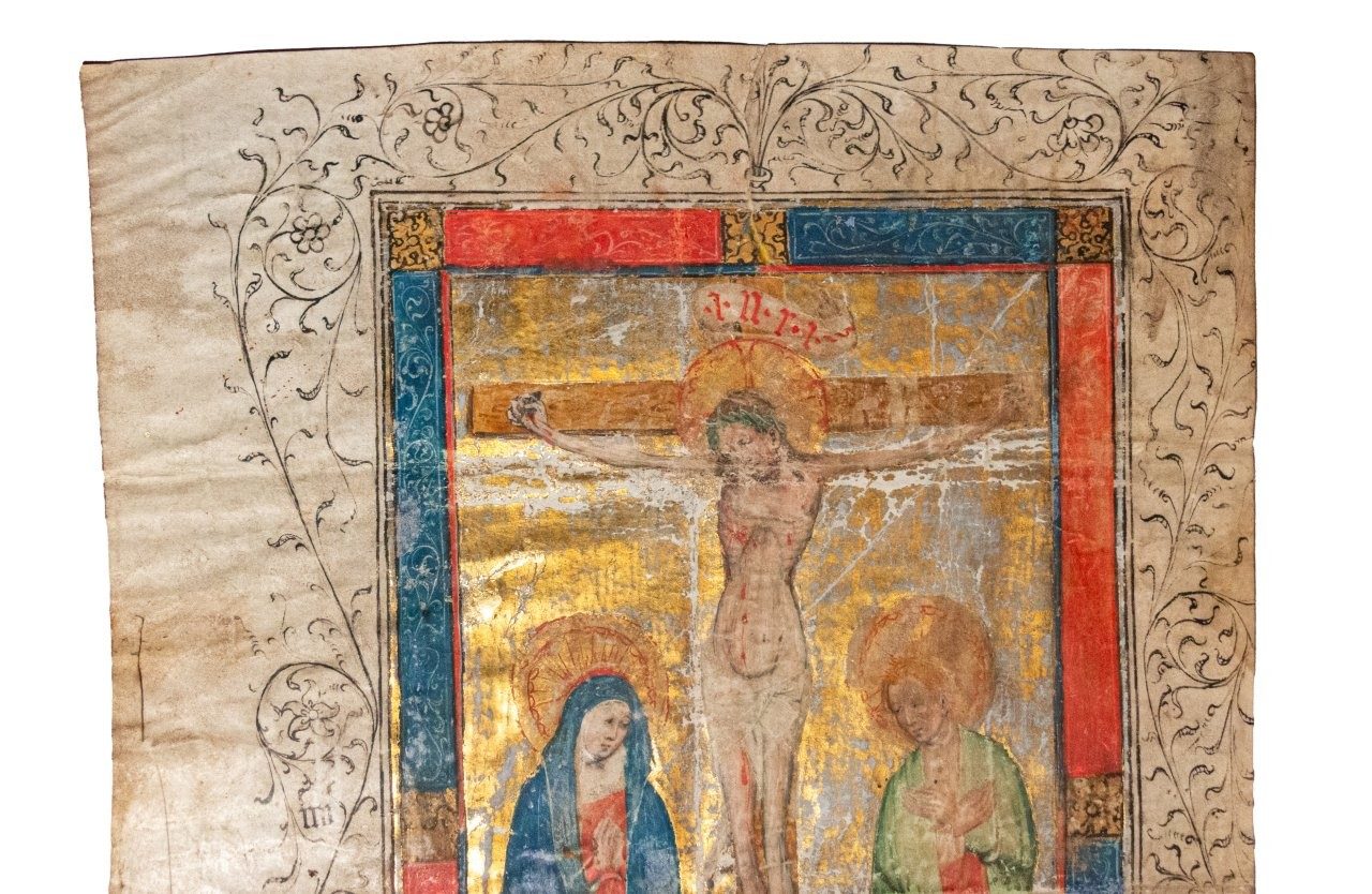 An unusually large illumination from a Missal c.1430, Austria of the Crucifixion