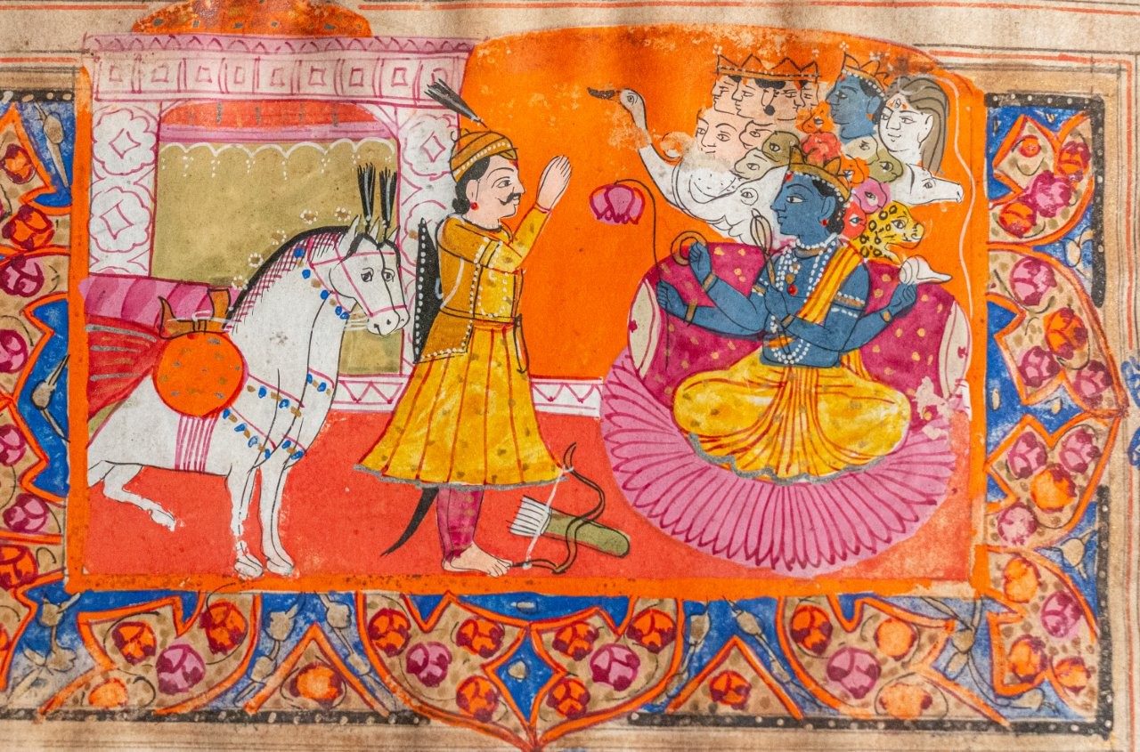 Beautiful book with 5 Vibrant Miniatures Depicting Scenes from the Stories of Vishnu and Krishna