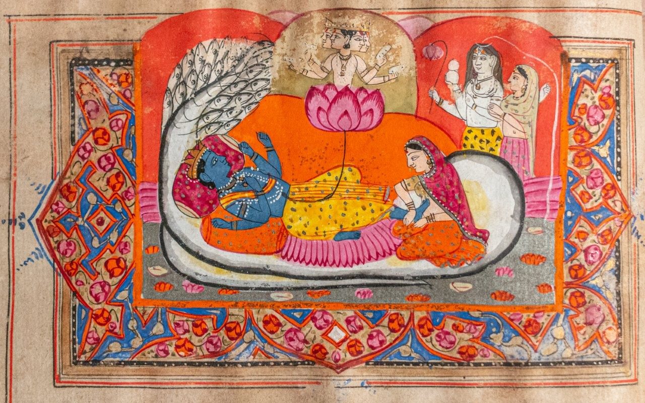 Beautiful book with 5 Vibrant Miniatures Depicting Scenes from the Stories of Vishnu and Krishna