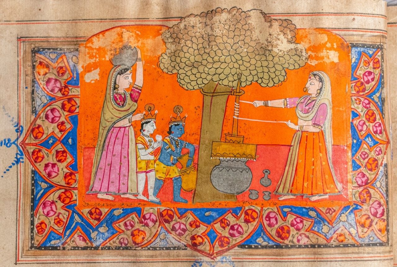 Beautiful book with 5 Vibrant Miniatures Depicting Scenes from the Stories of Vishnu and Krishna