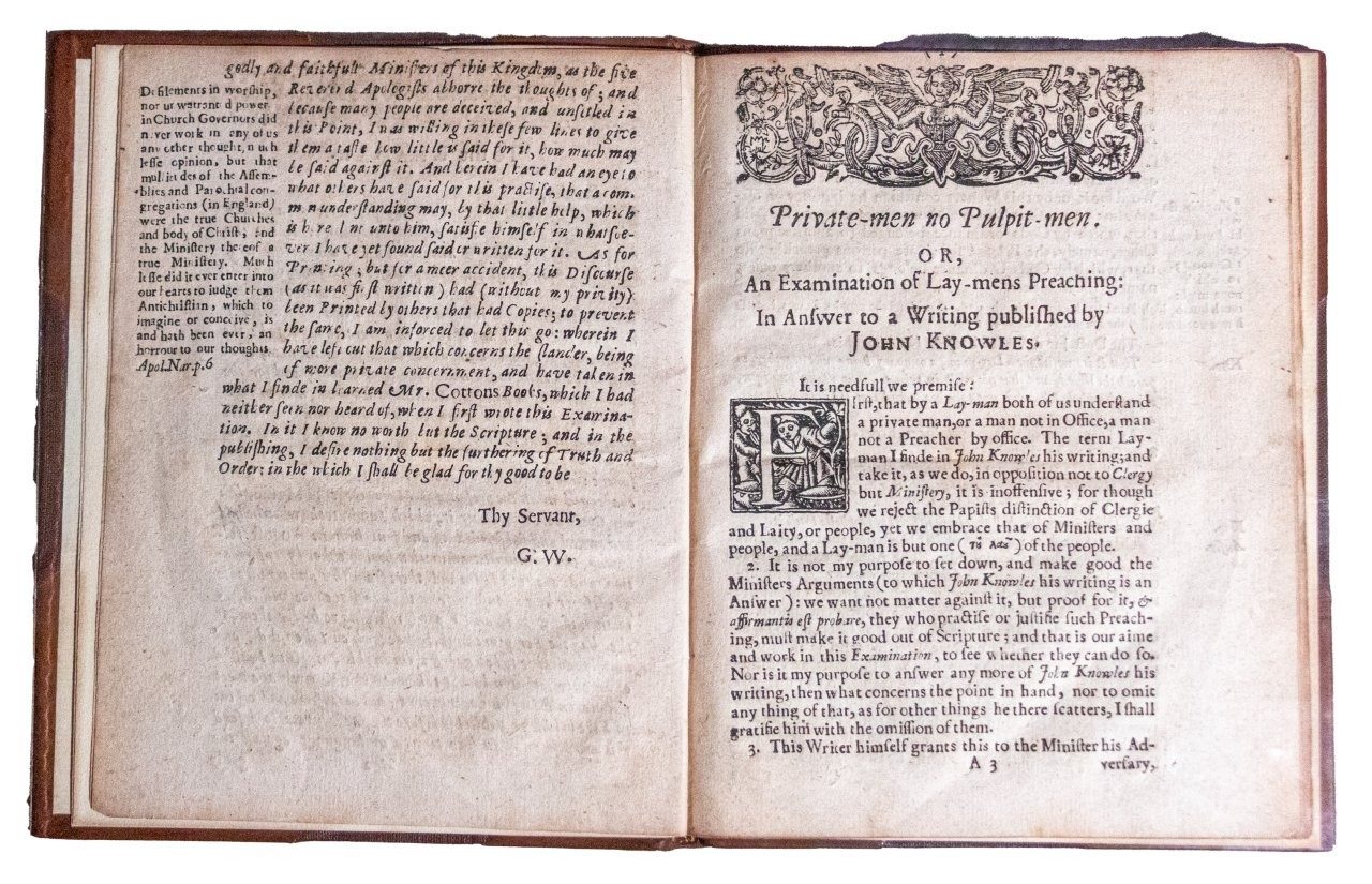 Rare C17th tract against the New England practice of ‘lay preaching’, Giles Workman 1646