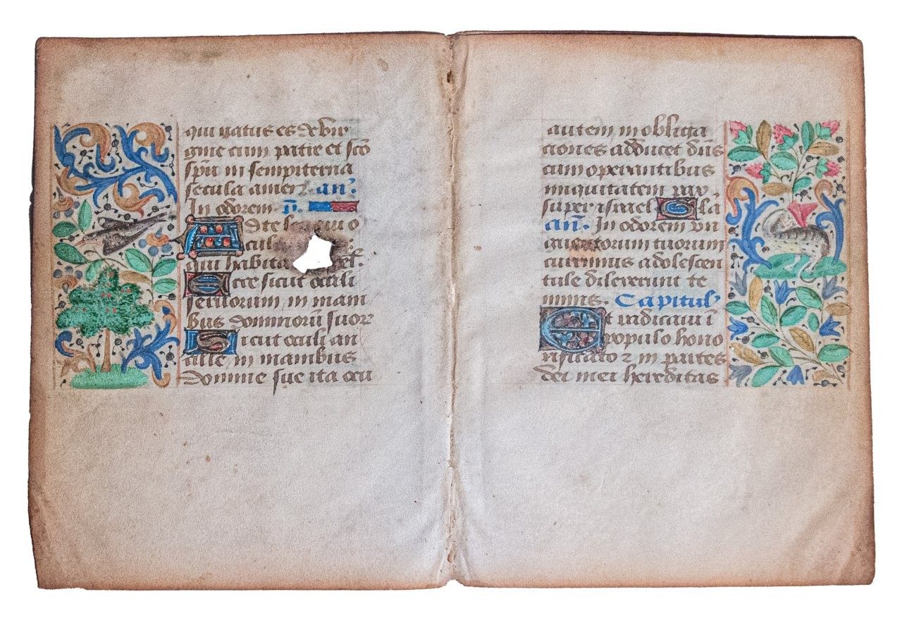 Complete gathering of 8 leaves from a Book of Hours, Flanders or northern France c.1450-1475