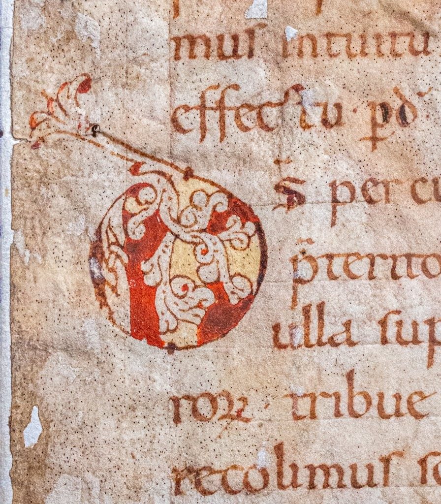 C12th leaf with decorated initial, Germany with Paschal readings