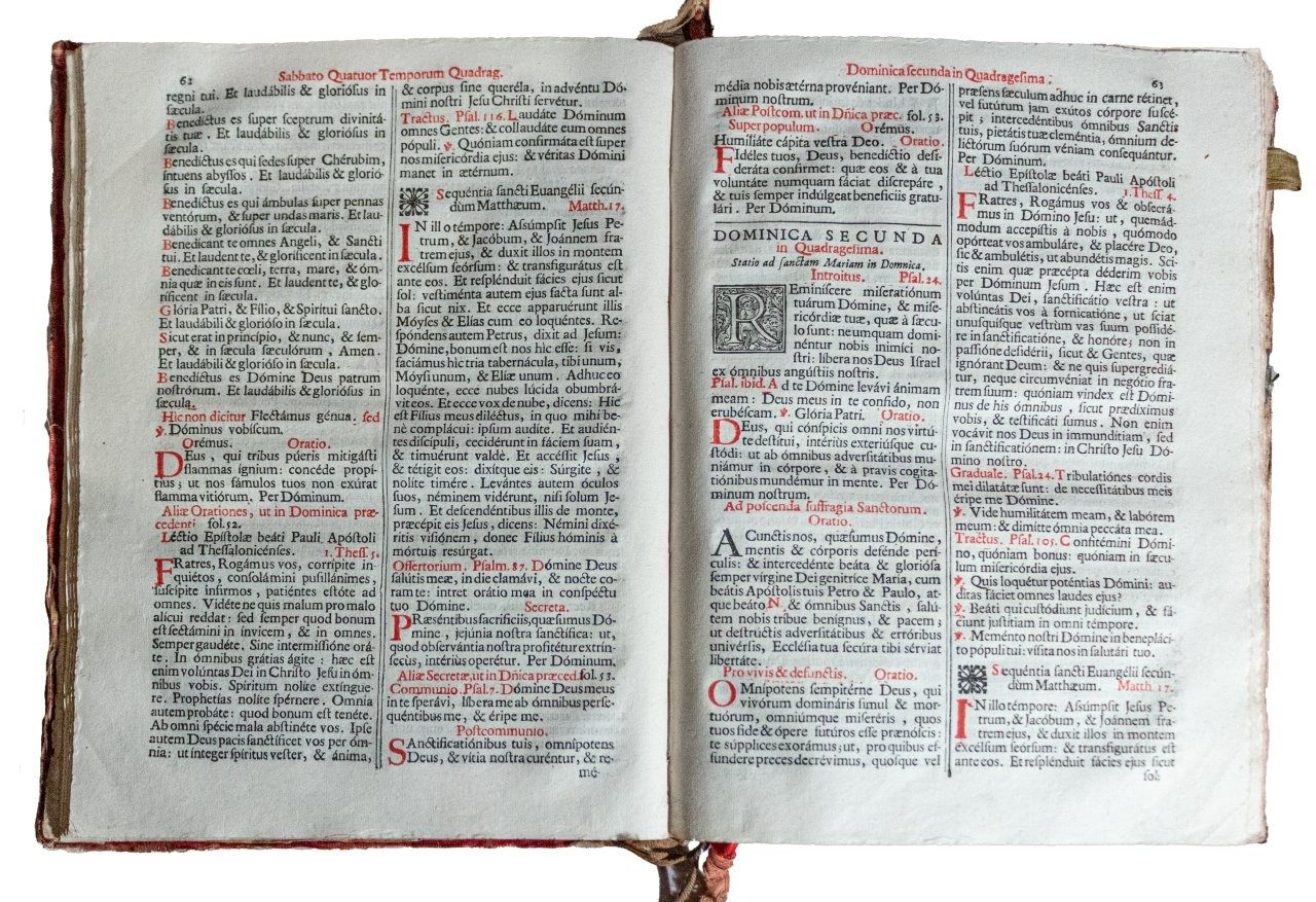 A beautifully bound Benedictine liturgical Missal printed in Venice, 1723 with an original embroidered red velvet ecclesiastical binding with silver thread.