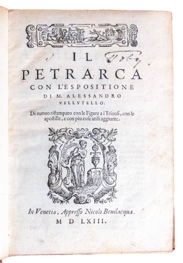 A Thomas Wotton binding on a C16th copy of Petrarch and rebound by Sangorski for Bernard Quaritch