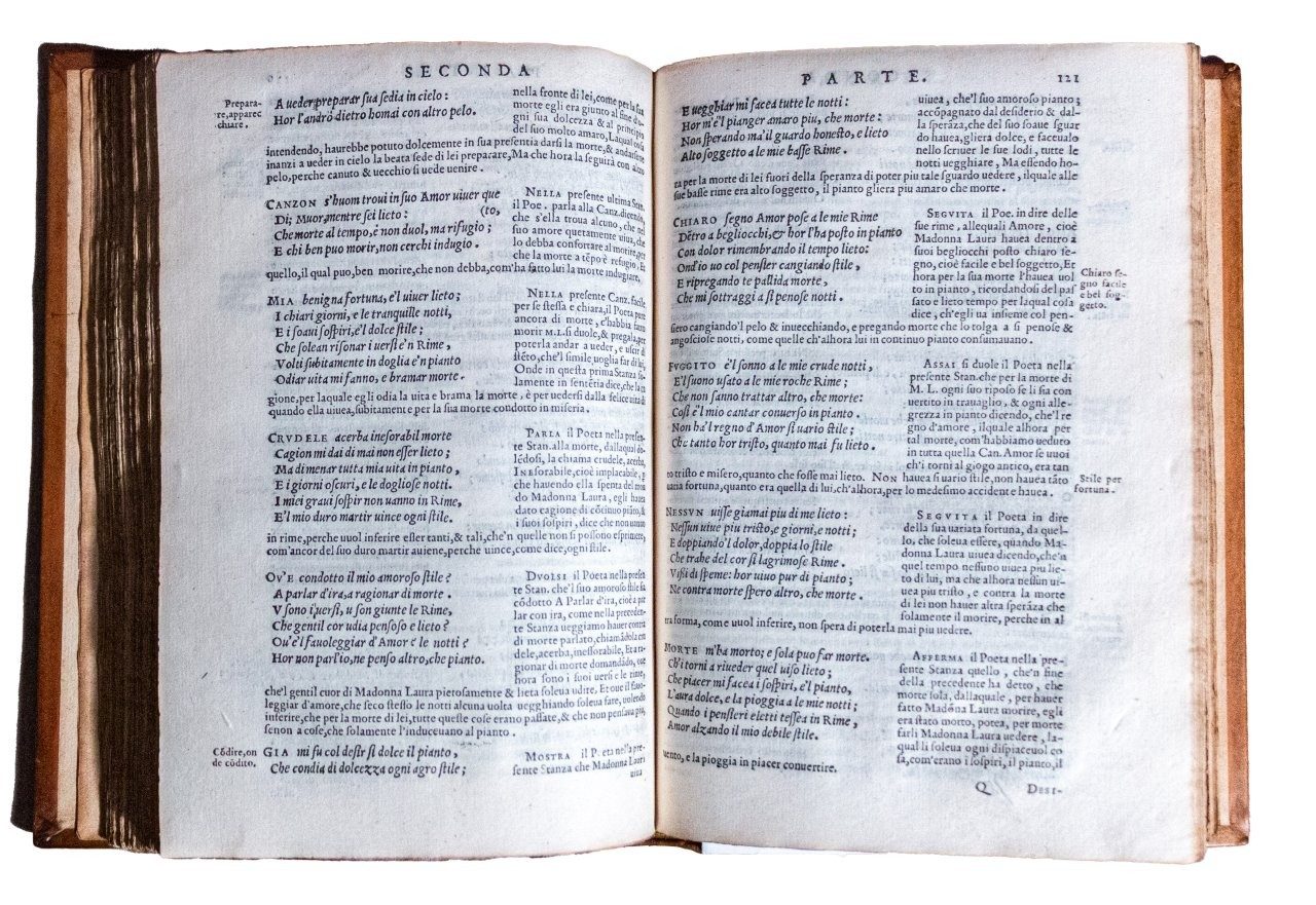 A Thomas Wotton binding on a C16th copy of Petrarch and rebound by Sangorski for Bernard Quaritch