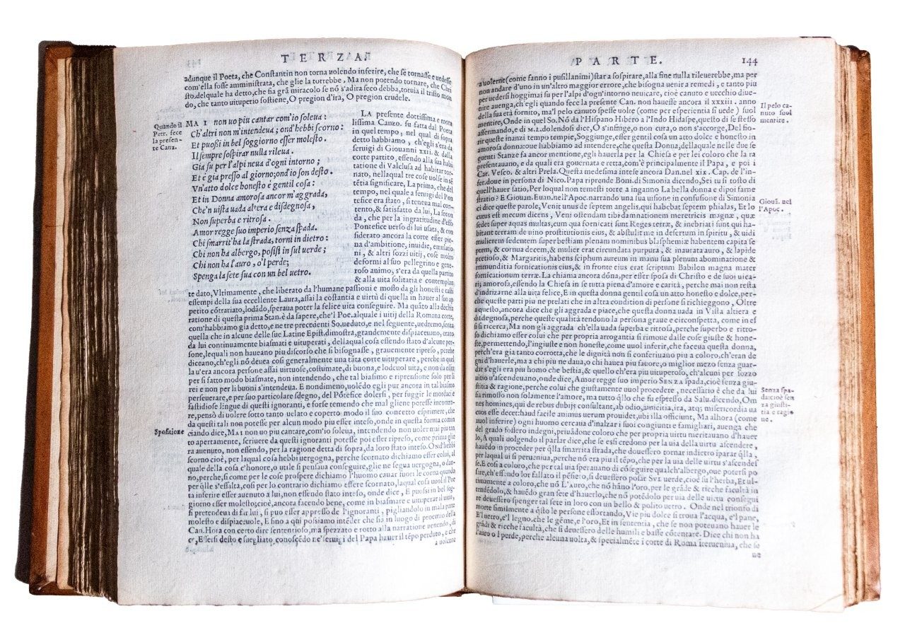 A Thomas Wotton binding on a C16th copy of Petrarch and rebound by Sangorski for Bernard Quaritch