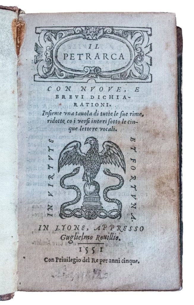 A rare edition of Petrarch in a stunning Lyon strapwork binding, combining one of Rouillé’s finest humanist productions with a luxury binding style reminiscent of the great French and Italian collectors of the Renaissance.