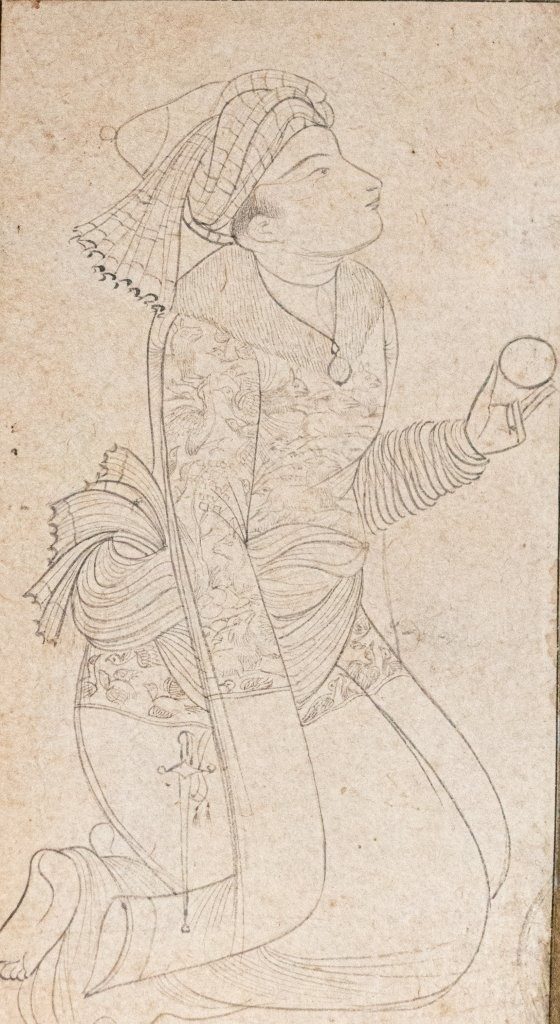 An Illuminated Safavid Miniature of a Youth holding an Orange PERSIA, late C16th or early 17th century