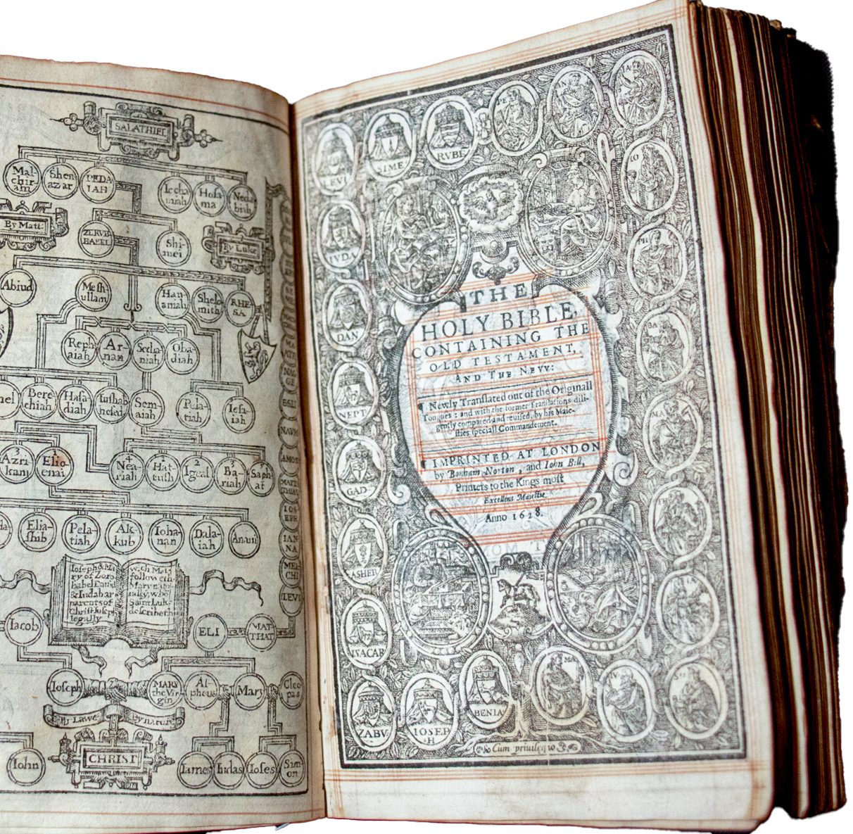 A superb example of early English embroidery on a 1628 Bible with two figures ‘Faith’ and ‘Hope’ possibly from the Court of King Charles 1st