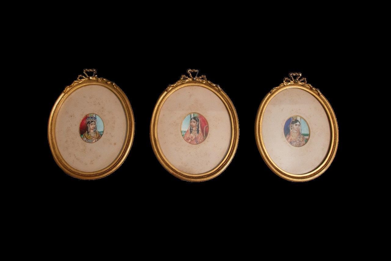 Three fine portrait miniatures of C19th Indian Princesses