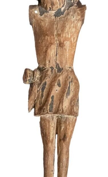 A C15th Polychrome Crucifix figure of Christ, Low Countries