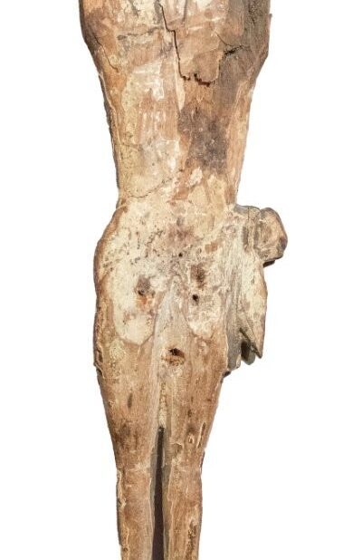 A C15th Polychrome Crucifix figure of Christ, Low Countries