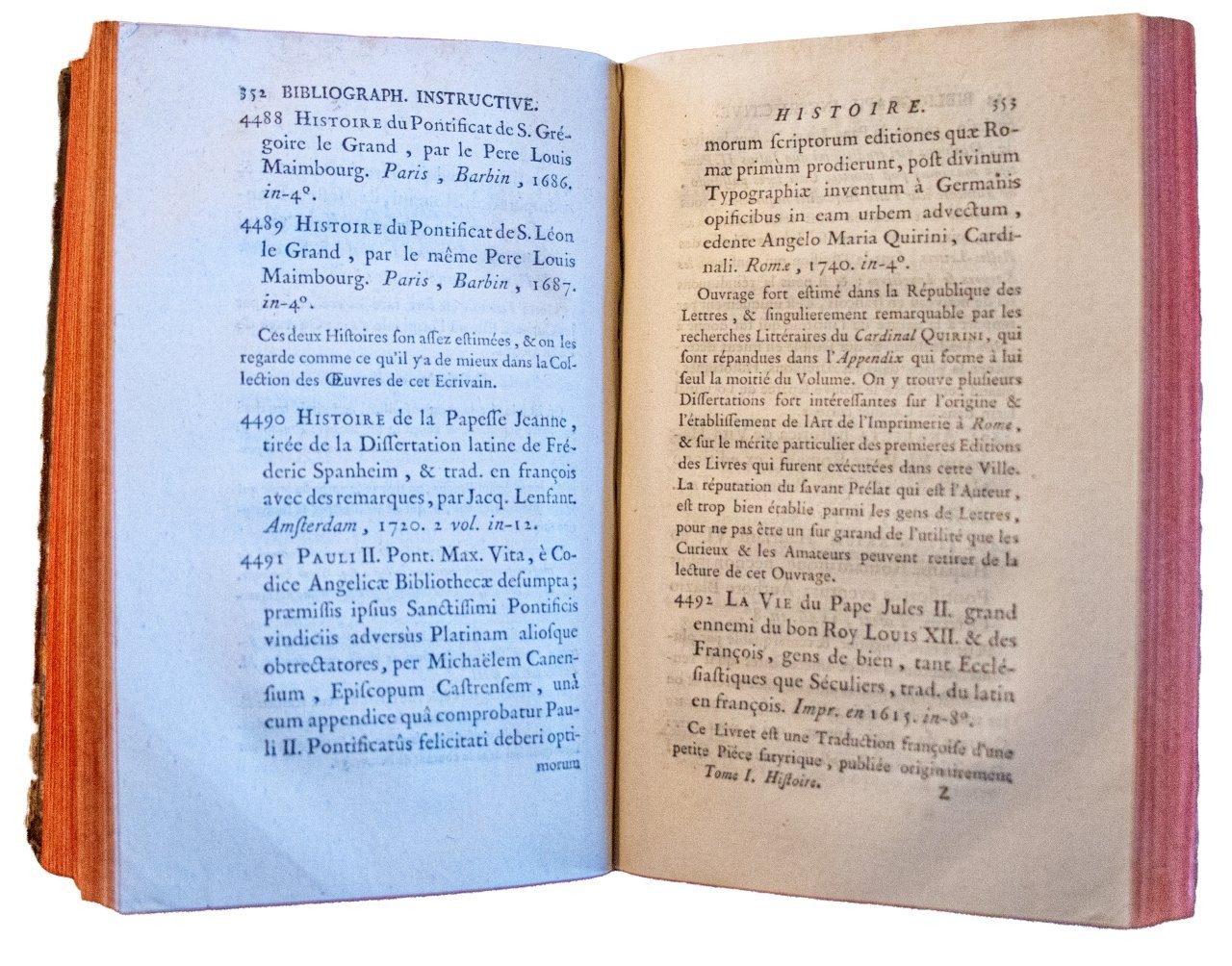 First description of Gutenberg’s Bible; Bure’s Bibliographie instructive, Paris, 1763 in rich C18th mottled calf. First description of Gutenberg’s Bible; Bure’s Bibliographie instructive, Paris, 1763 in rich C18th mottled calf.