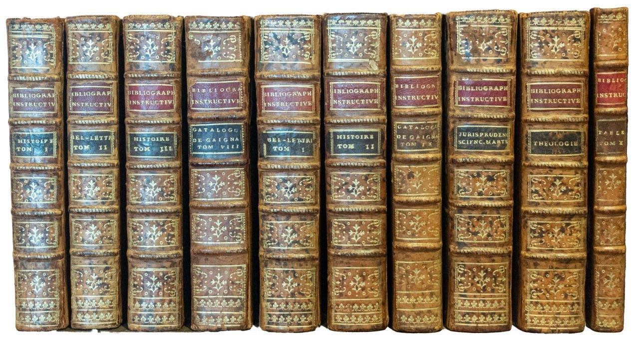First description of Gutenberg’s Bible; Bure’s Bibliographie instructive, Paris, 1763 in rich C18th mottled calf. First description of Gutenberg’s Bible; Bure’s Bibliographie instructive, Paris, 1763 in rich C18th mottled calf.