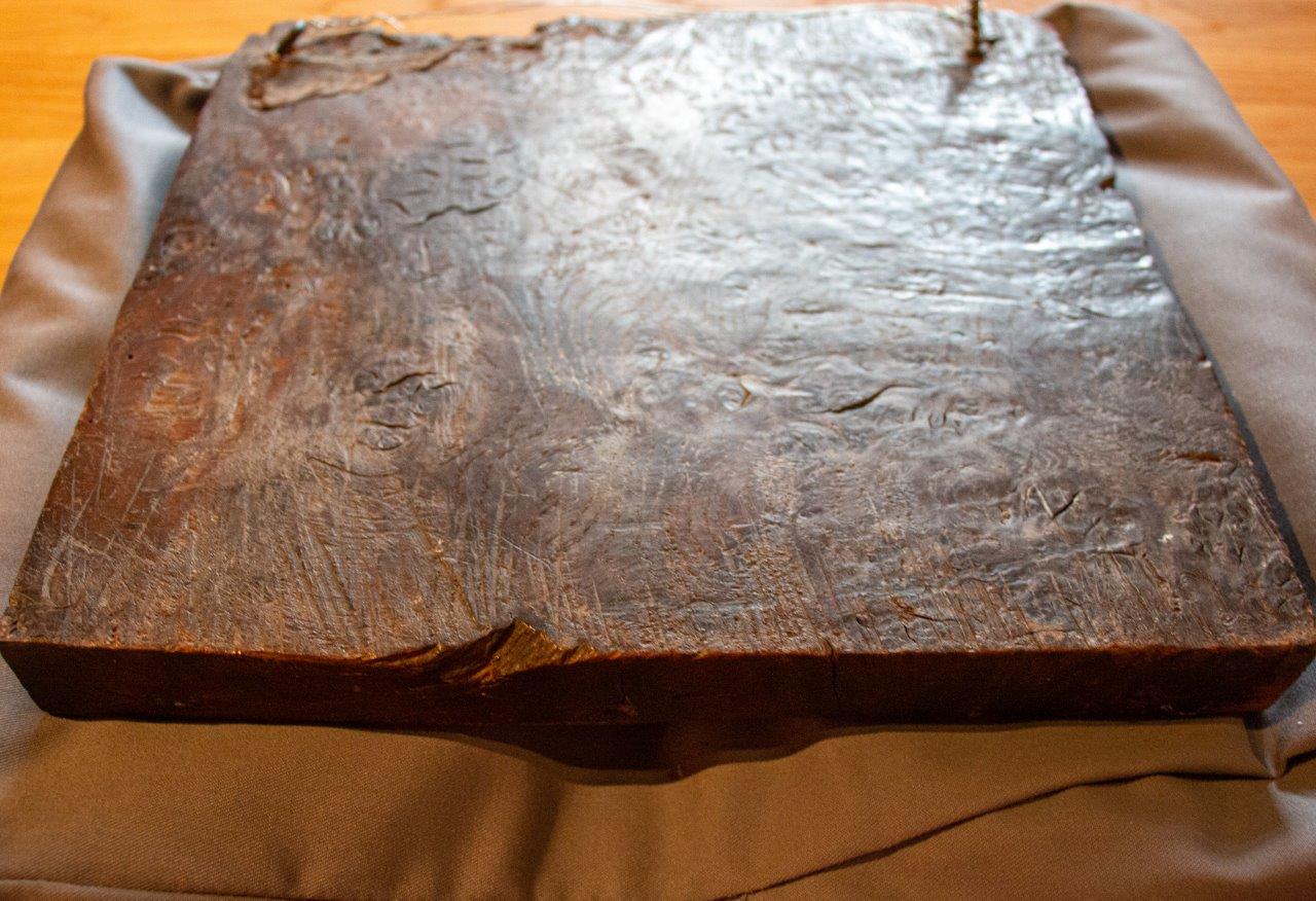 A rare C17th carved burr oak panel, English ‘Rebecca and Eliezer at the Well’