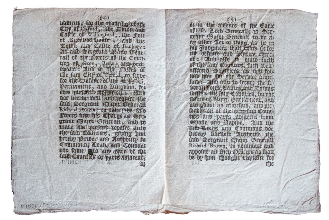 A rare Civil War ordinance appointing Richard Browne as Sergeant Major General for the Parliamentarian siege of Oxford, 1644.