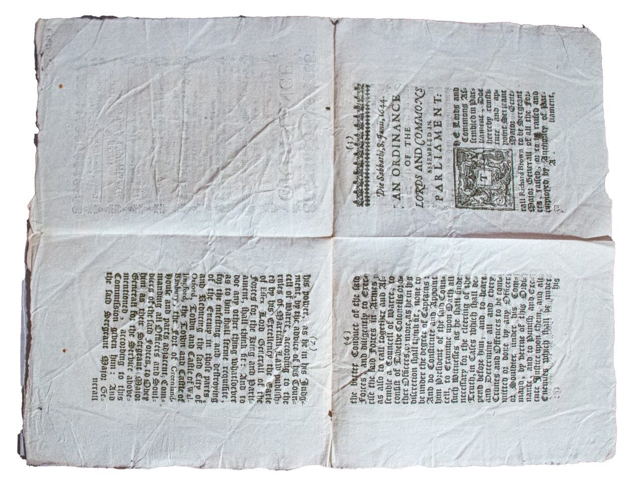 A rare Civil War ordinance appointing Richard Browne as Sergeant Major General for the Parliamentarian siege of Oxford, 1644.