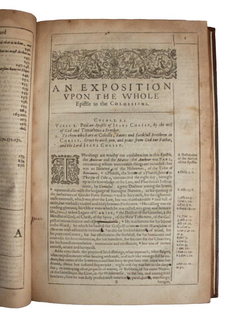 A major early-Stuart Calvinist folio: Nicholas Byfield’s learned exposition of Colossians, dedicated to the Puritan patron the 3rd Earl of Bedford.